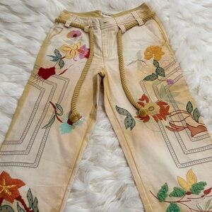 WE THE FREE Floral Embroidered Pants with rope belt